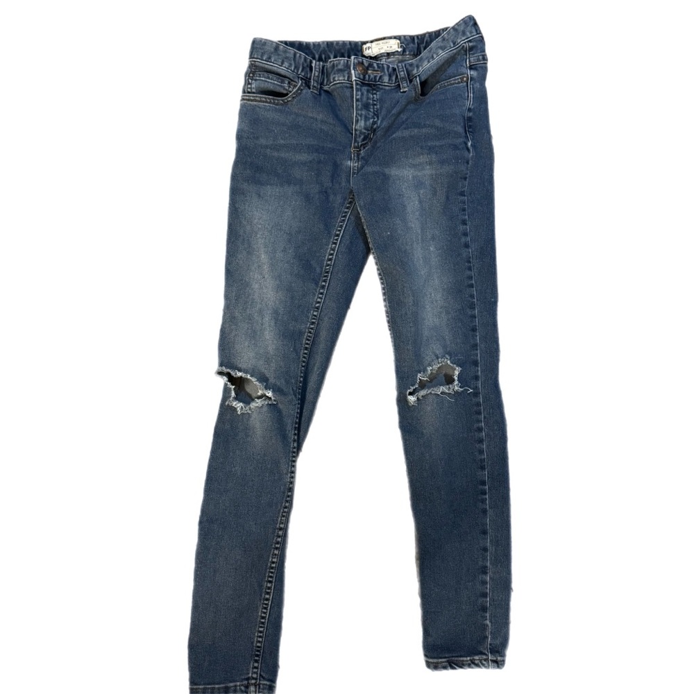 Free People Dark Blue Ripped Skinny Jeans